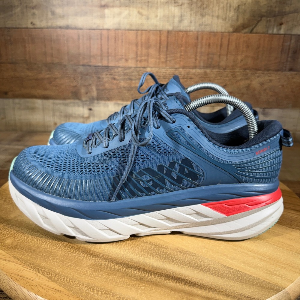 Hoka One One Bondi 7 Running Shoes Mens 9.5 Blue Teal 1110518 RTOS Sneakers